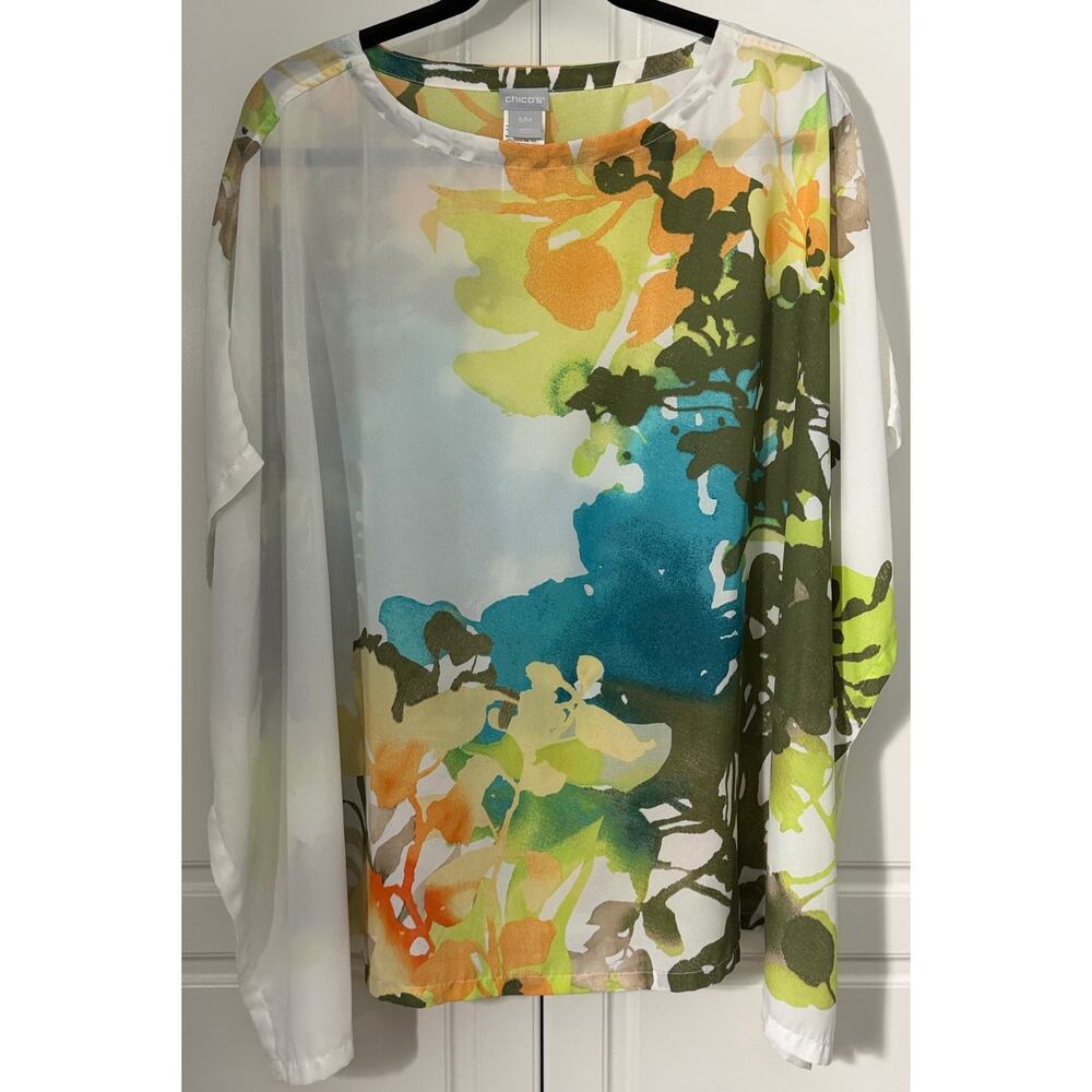 Chico's Women's Lightweight Floral Spring Parade Poncho Top Size S/M  NWOT